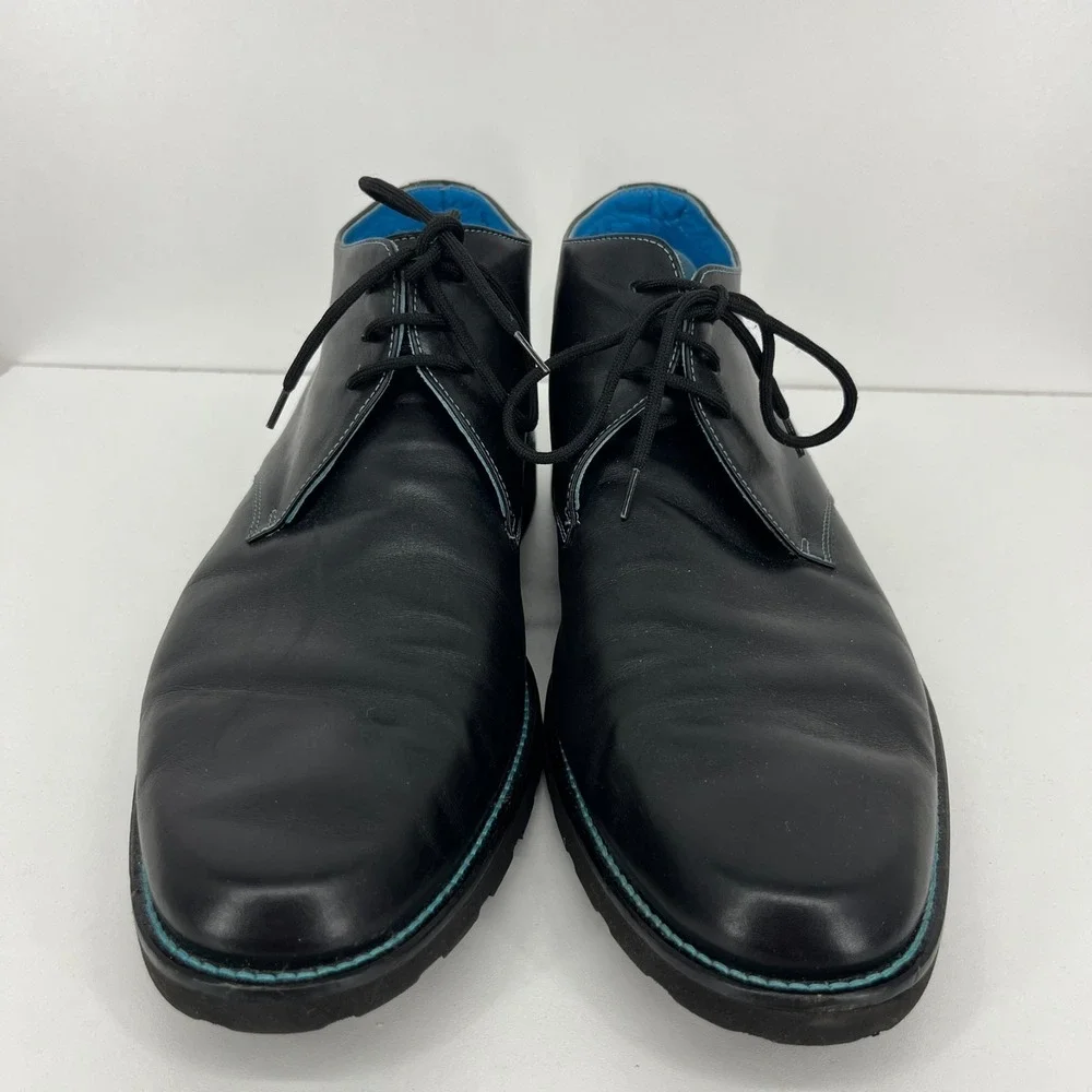 SL Collection Mens Black Leather Blue Stitch Chukka Boots Size 13 Made in Italy